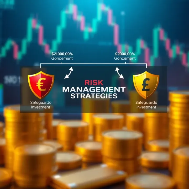 Diagram illustrating risk management strategies with currency symbols and protective shields representing safeguarding investments