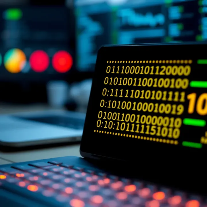 Graphic showing the practical application of binary code in computing devices