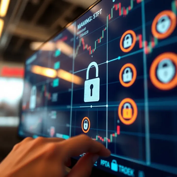Secure digital interface showing encryption and protection symbols for trading app safety