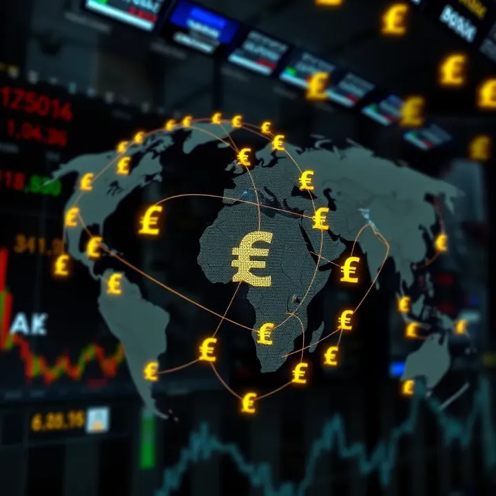 Global currency symbols interconnected representing the international forex market