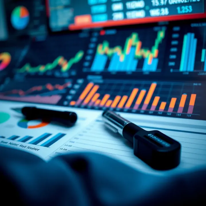 Close-up of business charts and financial documents used for risk assessment
