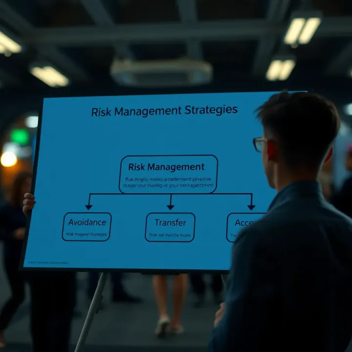 Diagram illustrating key risk management strategies including avoidance, reduction, transfer, and acceptance