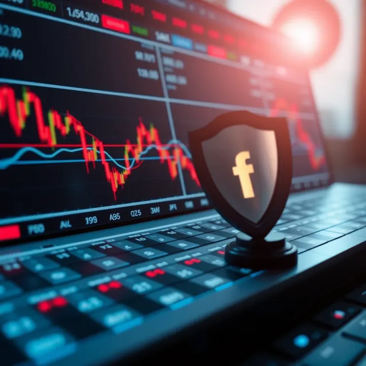 Conceptual illustration of secure online trading platform with financial charts and shield symbol