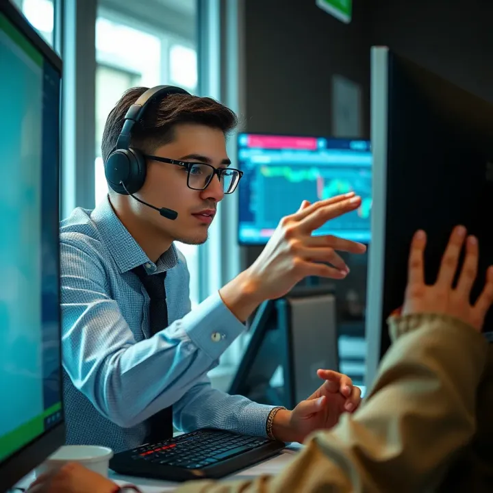 Customer support representative assisting with account recovery via computer