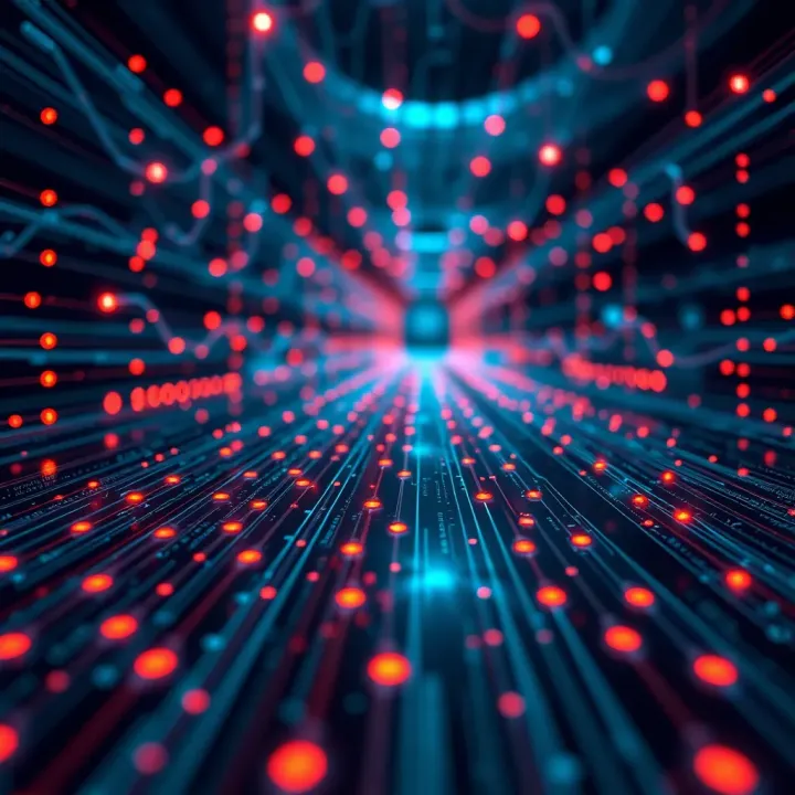 Illustration of data transmission using binary signals through electronic circuits and communication lines
