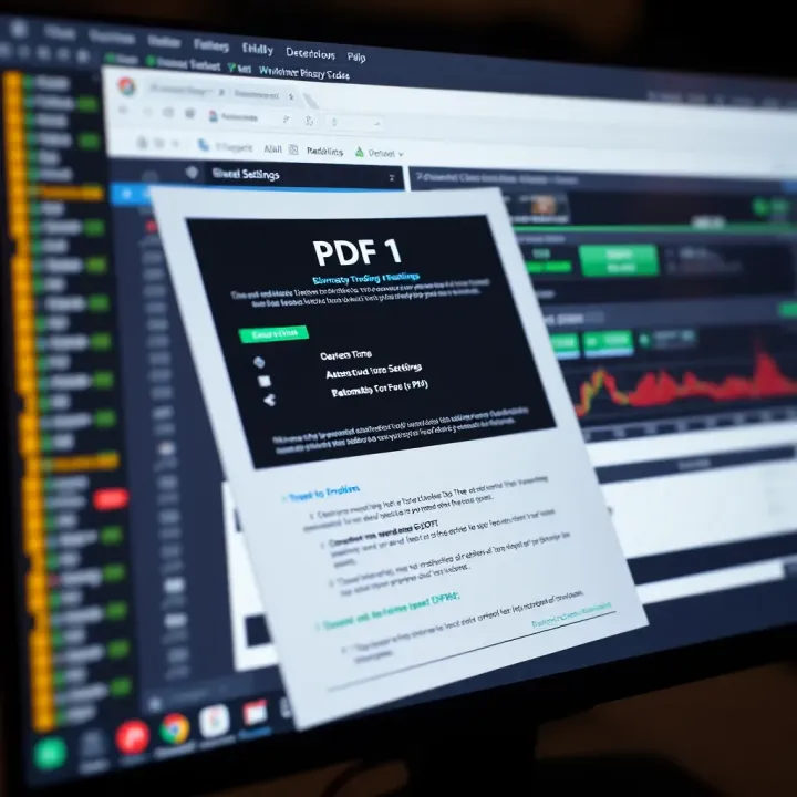 Screenshot of a PDF guide open on a computer screen showing binary bot settings and instructions