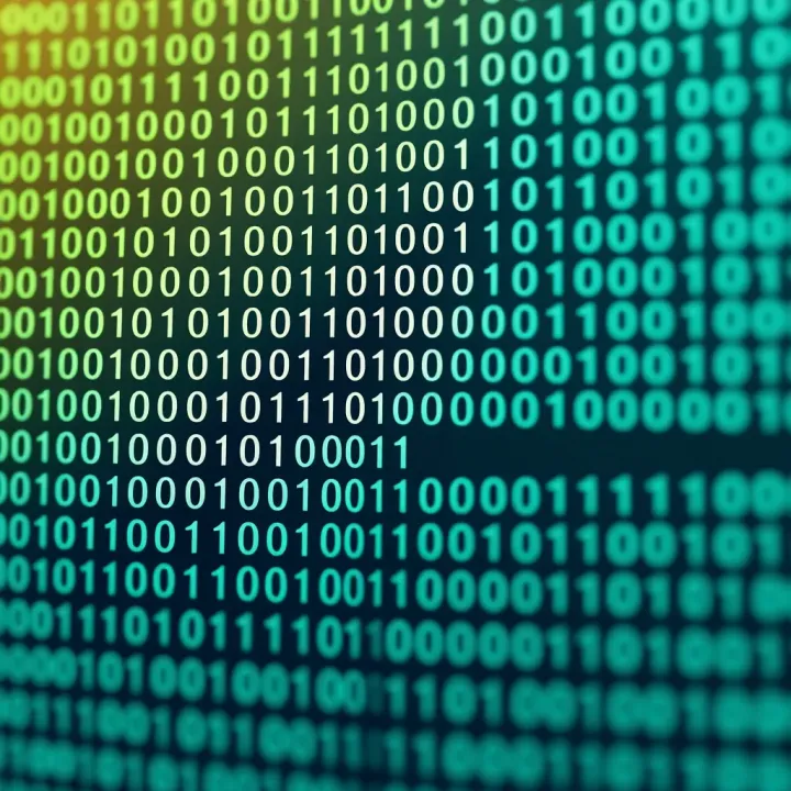 Diagram illustrating binary code with sequences of zeros and ones representing data