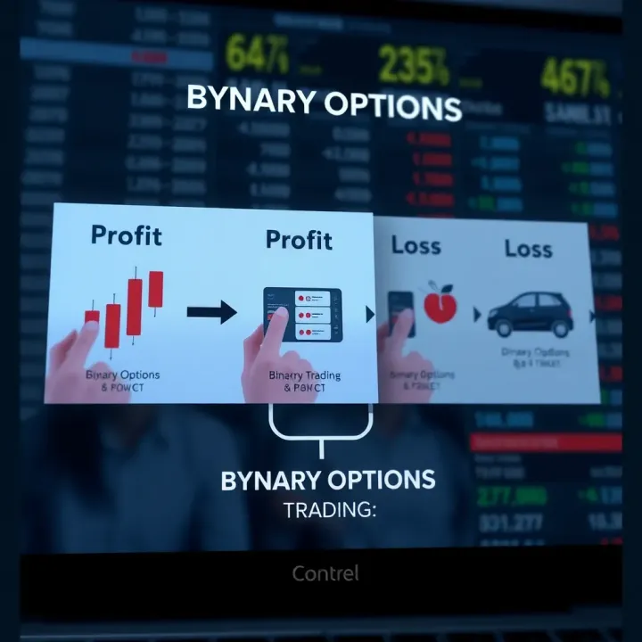 Diagram showing the concept of binary options trading with visual elements representing profit and loss scenarios