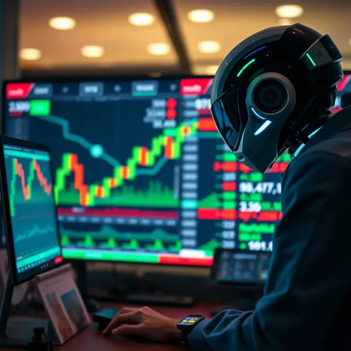 Graphical illustration of automated trading algorithms analyzing market data for binary options