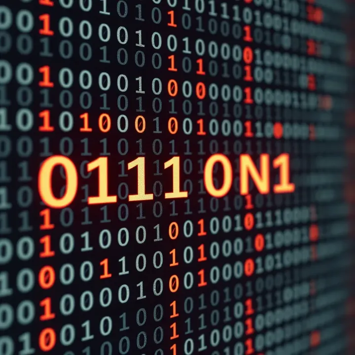 Visual representation of binary code transforming into readable text characters