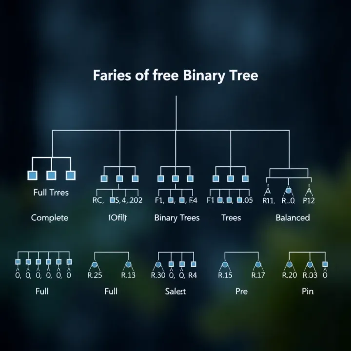 Varieties of Binary Tree Types and Characteristics Illustration demonstrating different types of binary trees including full, complete, and balanced trees
