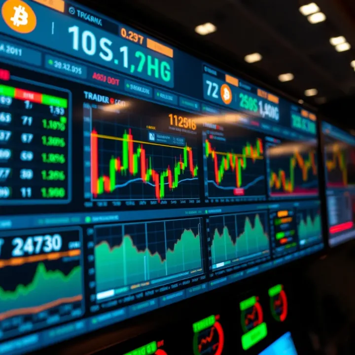 Dashboard displaying various cryptocurrency trading charts and market data on a digital platform