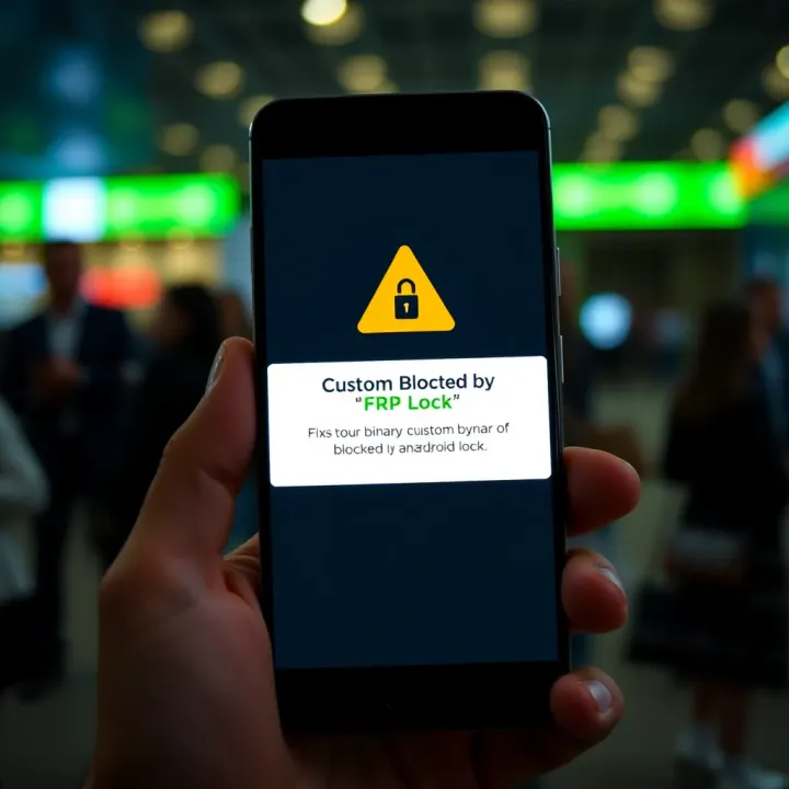 Android smartphone displaying a warning about custom binary blocked due to FRP lock