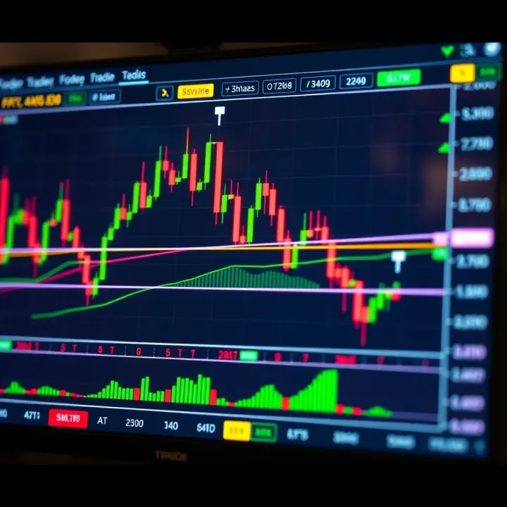 Advanced forex chart patterns displayed on a trading interface with highlighted breakout points and trend lines