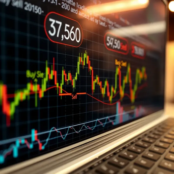 Graph depicting currency pair fluctuations with buy and sell points highlighted
