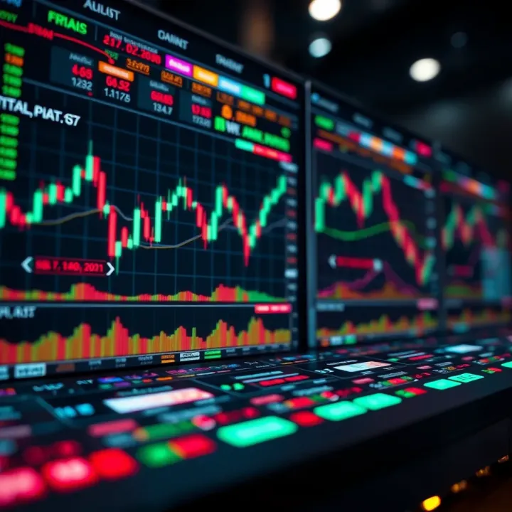 Digital interface illustrating automated forex trading algorithms and market data