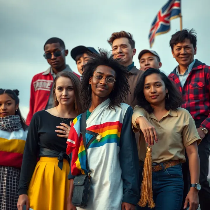 Diverse group of individuals expressing various gender identities through colorful clothing and symbols
