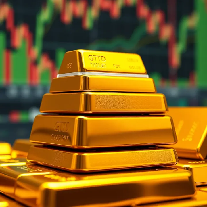 Close-up of shiny gold bars stacked to illustrate value in financial markets