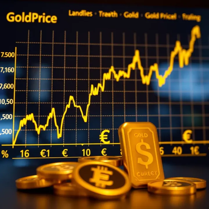 Graph displaying fluctuating gold prices over time against currency symbols