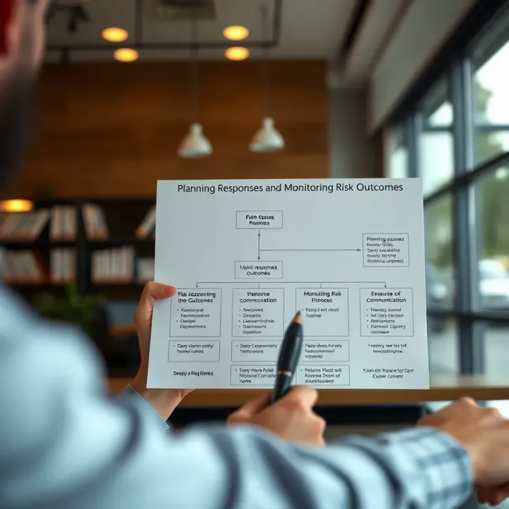 Planning Responses and Monitoring Risk Outcomes Flowchart showing methods for planning responses, monitoring outcomes, and ensuring clear communication