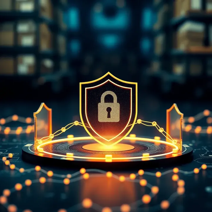 Conceptual illustration of secure business operations with protective shield surrounding corporate assets